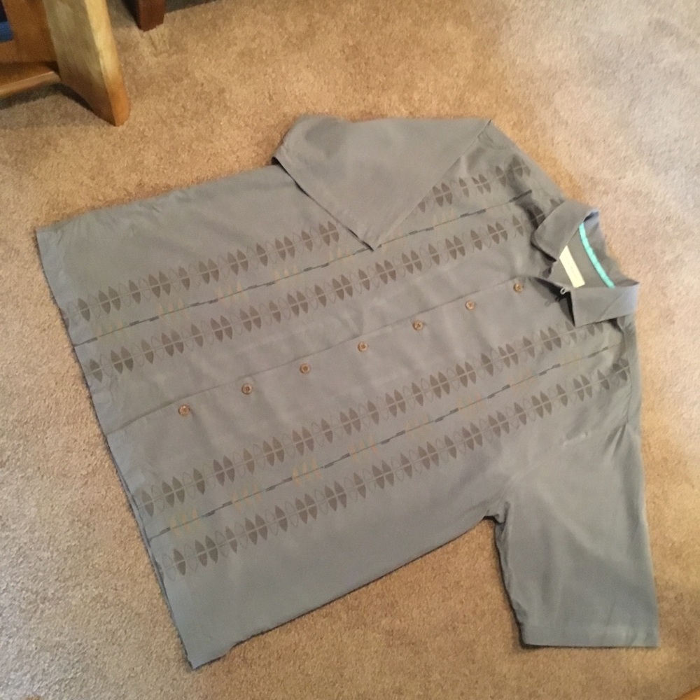 Tommy Bahama Silk Short Sleeve Shirt SZ Large Tall Grey with Embroidery EUC